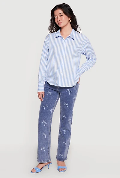 Striped Button Front Long Sleeve Blouse