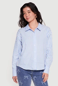 Striped Button Front Long Sleeve Blouse