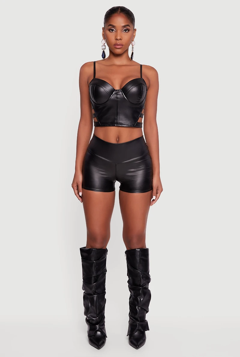 Faux Leather Cropped Caged Side Bustier