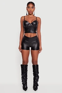 Faux Leather Cropped Caged Side Bustier