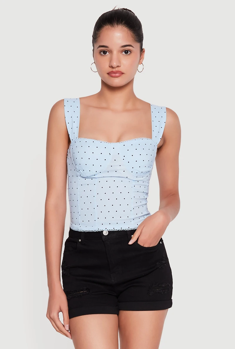 Lace Trim Polka Dot Bustier Top