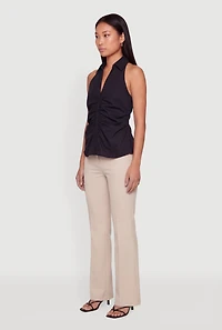 Collared Ruched Button Front Halter Top
