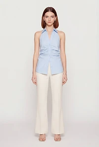 Collared Ruched Button Front Halter Top