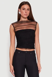 Womens High Neck Mesh Crop Top, L