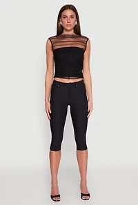 Womens High Neck Mesh Crop Top,