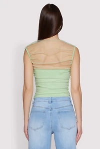 Womens High Neck Mesh Crop Top, Green, Size S