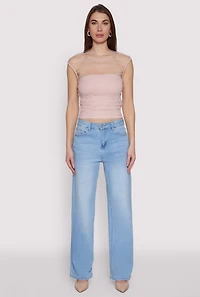 Womens High Neck Mesh Crop Top, Pink, Size S