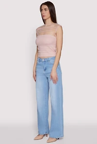 Womens High Neck Mesh Crop Top, Pink, Size S