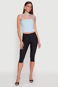 Womens High Neck Mesh Crop Top,
