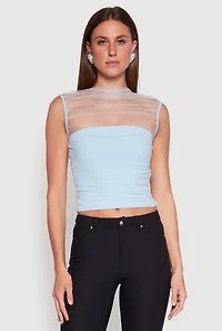 Womens High Neck Mesh Crop Top,