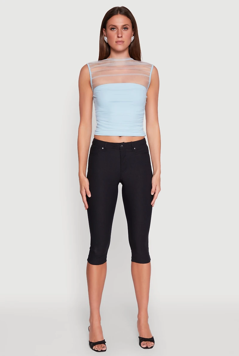 Womens High Neck Mesh Crop Top,