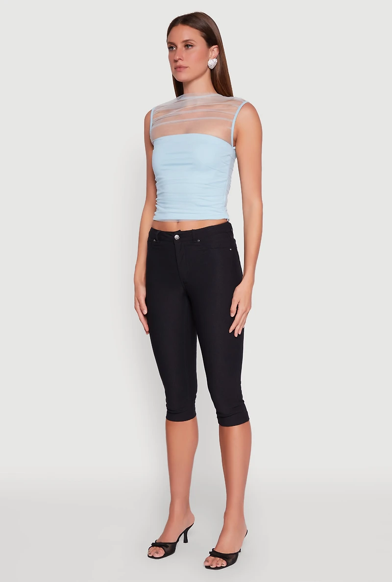 Womens High Neck Mesh Crop Top,