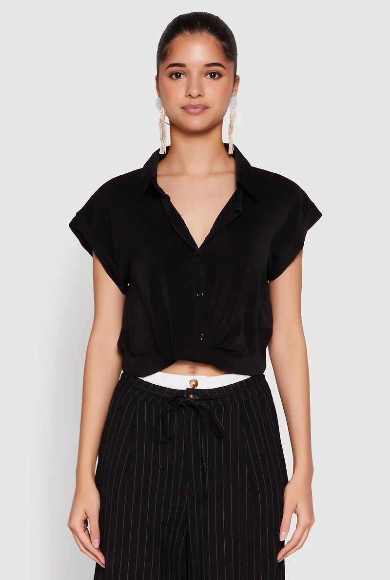 Womens Iris Twist Hem Cropped Shirt, Black, Size S