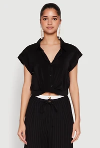Womens Iris Twist Hem Cropped Shirt, Black, Size S