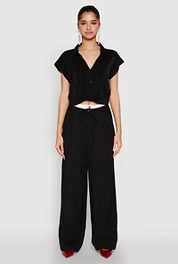 Womens Iris Twist Hem Cropped Shirt, Black, Size S