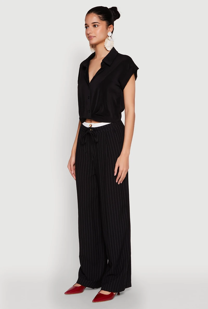 Womens Iris Twist Hem Cropped Shirt, Black, Size S