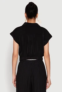Womens Iris Twist Hem Cropped Shirt, Black, Size S