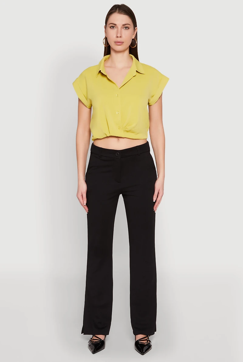 Womens Iris Twist Hem Cropped Shirt, Green, Size M