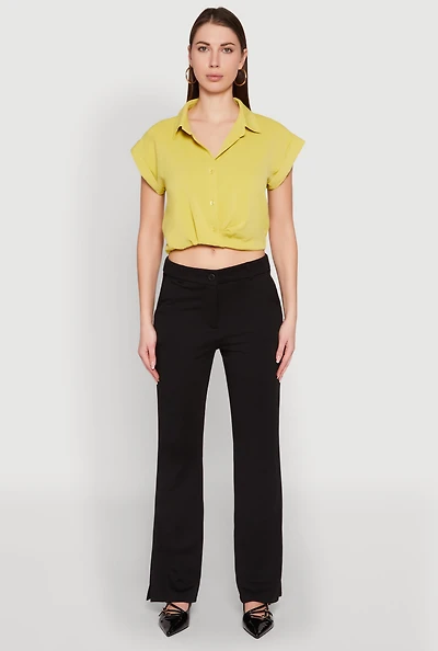 Womens Iris Twist Hem Cropped Shirt, Green, Size M