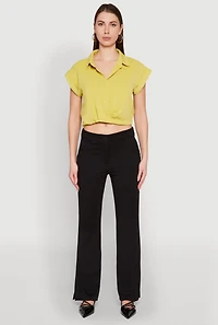 Womens Iris Twist Hem Cropped Shirt, Green, Size M