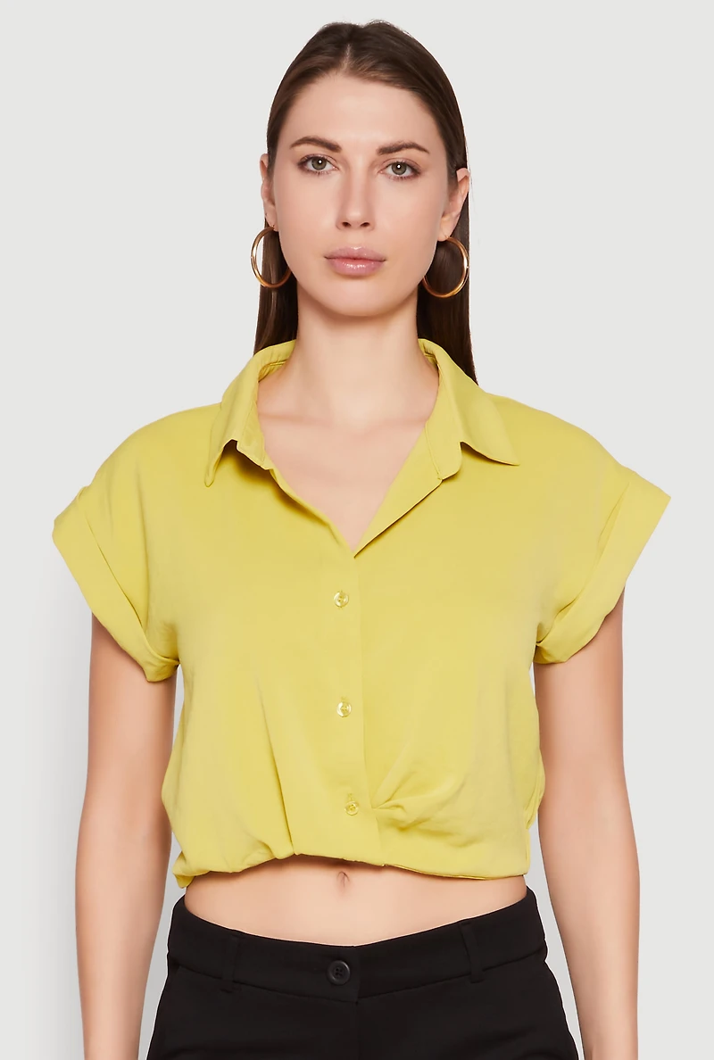 Iris Twist Hem Cropped Shirt