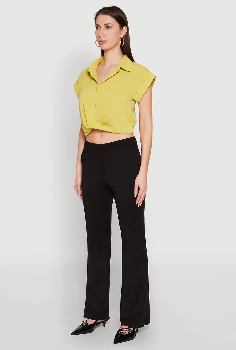 Womens Iris Twist Hem Cropped Shirt, Green, Size M