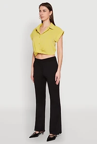 Womens Iris Twist Hem Cropped Shirt, Green, Size M