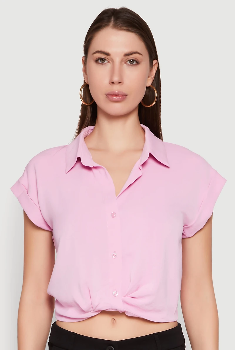 Womens Iris Twist Hem Cropped Shirt, Pink, Size S
