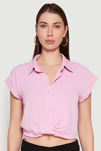 Womens Iris Twist Hem Cropped Shirt, Pink, Size S