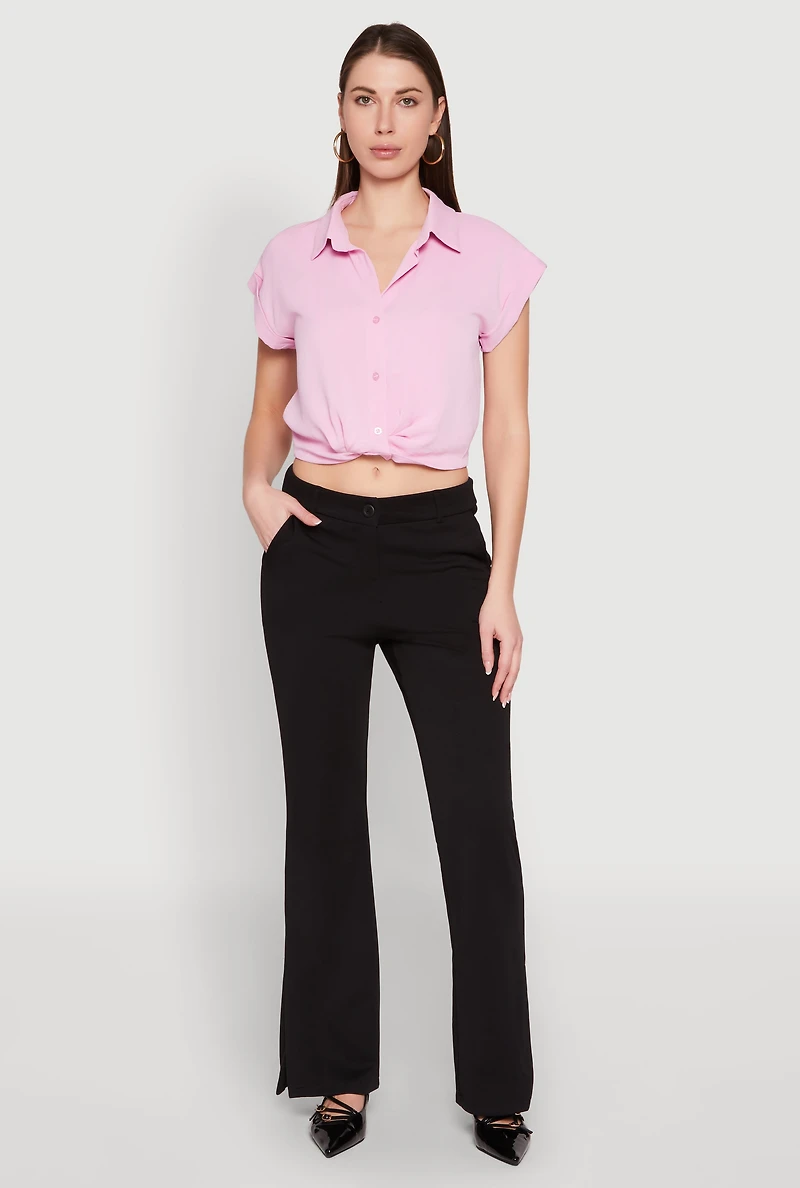 Womens Iris Twist Hem Cropped Shirt, Pink, Size S