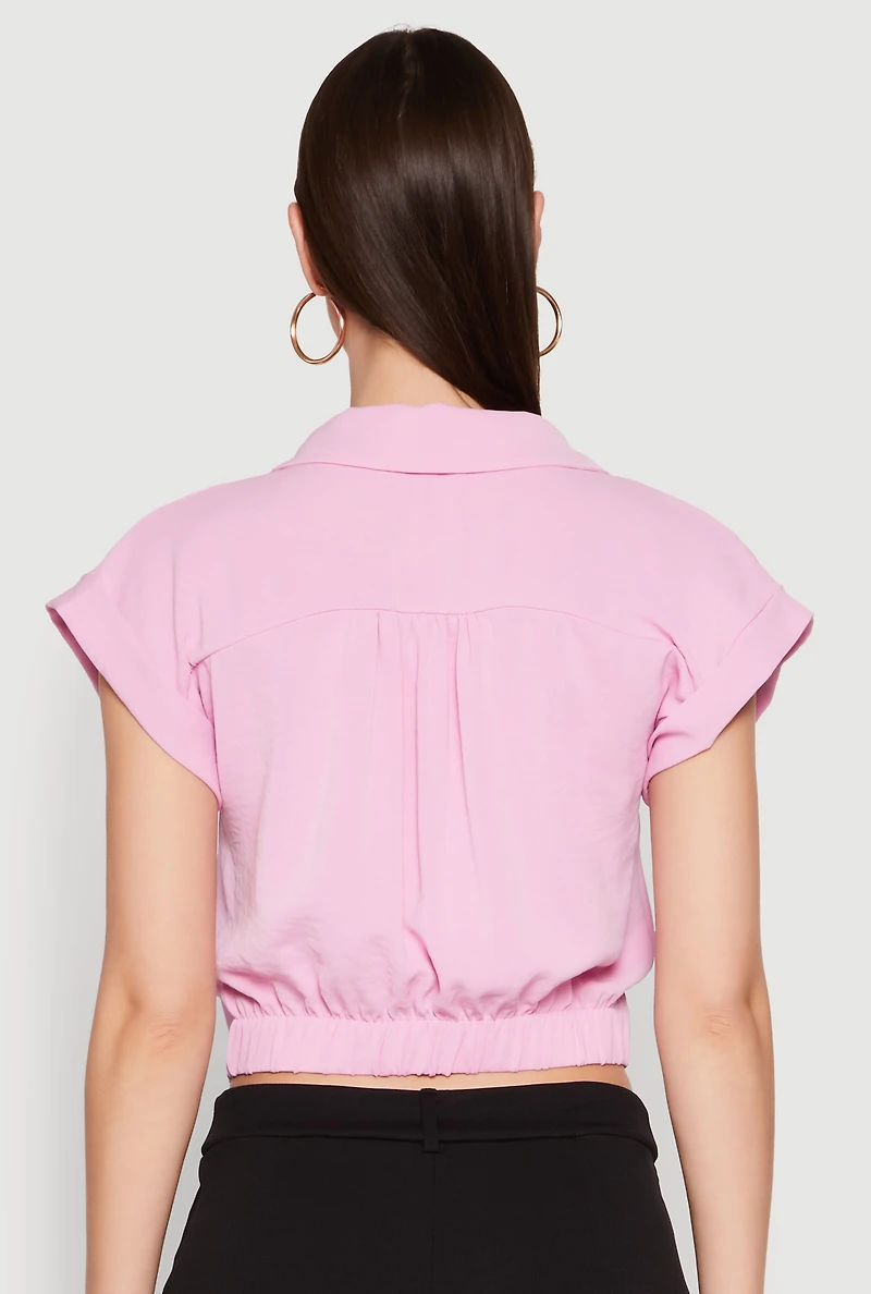 Womens Iris Twist Hem Cropped Shirt, Pink, Size S