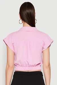 Womens Iris Twist Hem Cropped Shirt, Pink, Size S
