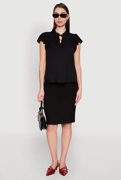 Womens Iris Crochet Detail Flounce Sleeve Blouse,