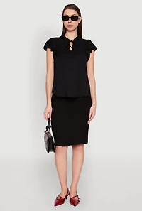 Womens Iris Crochet Detail Flounce Sleeve Blouse, Black, Size S