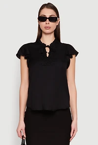Womens Iris Crochet Detail Flounce Sleeve Blouse, L