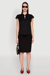 Womens Iris Crochet Detail Flounce Sleeve Blouse, Black, Size S
