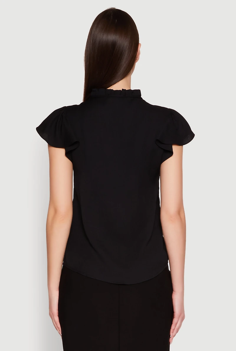 Womens Iris Crochet Detail Flounce Sleeve Blouse, Black, Size S