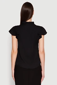 Womens Iris Crochet Detail Flounce Sleeve Blouse, Black, Size S