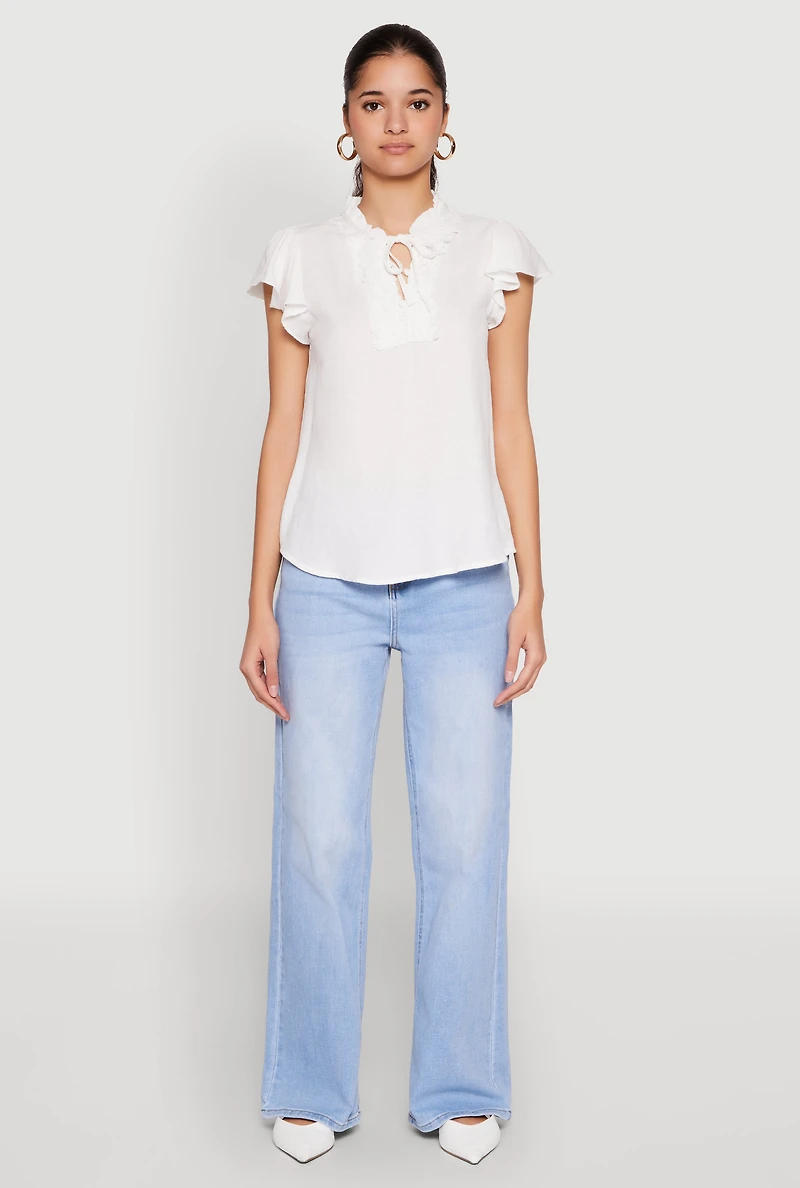 Iris Crochet Detail Flounce Sleeve Blouse