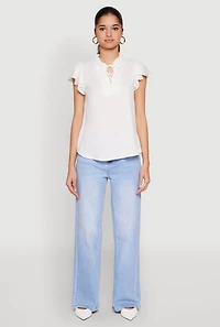 Iris Crochet Detail Flounce Sleeve Blouse