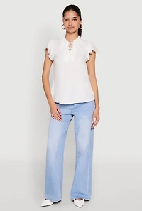Womens Iris Crochet Detail Flounce Sleeve Blouse, White, Size M