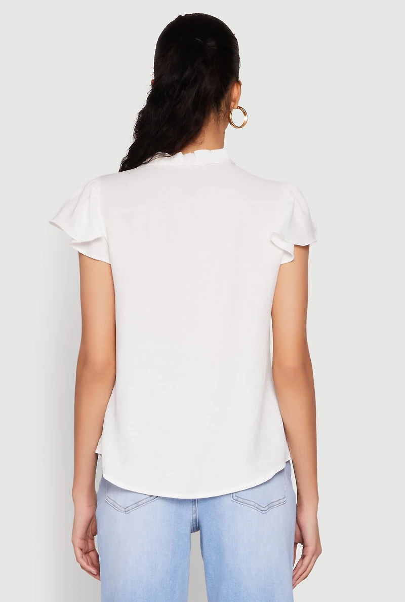 Womens Iris Crochet Detail Flounce Sleeve Blouse, White, Size M