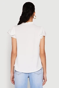 Womens Iris Crochet Detail Flounce Sleeve Blouse, White, Size M