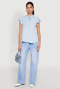 Iris Crochet Detail Flounce Sleeve Blouse