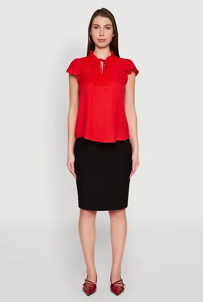 Womens Iris Crochet Detail Flounce Sleeve Blouse,