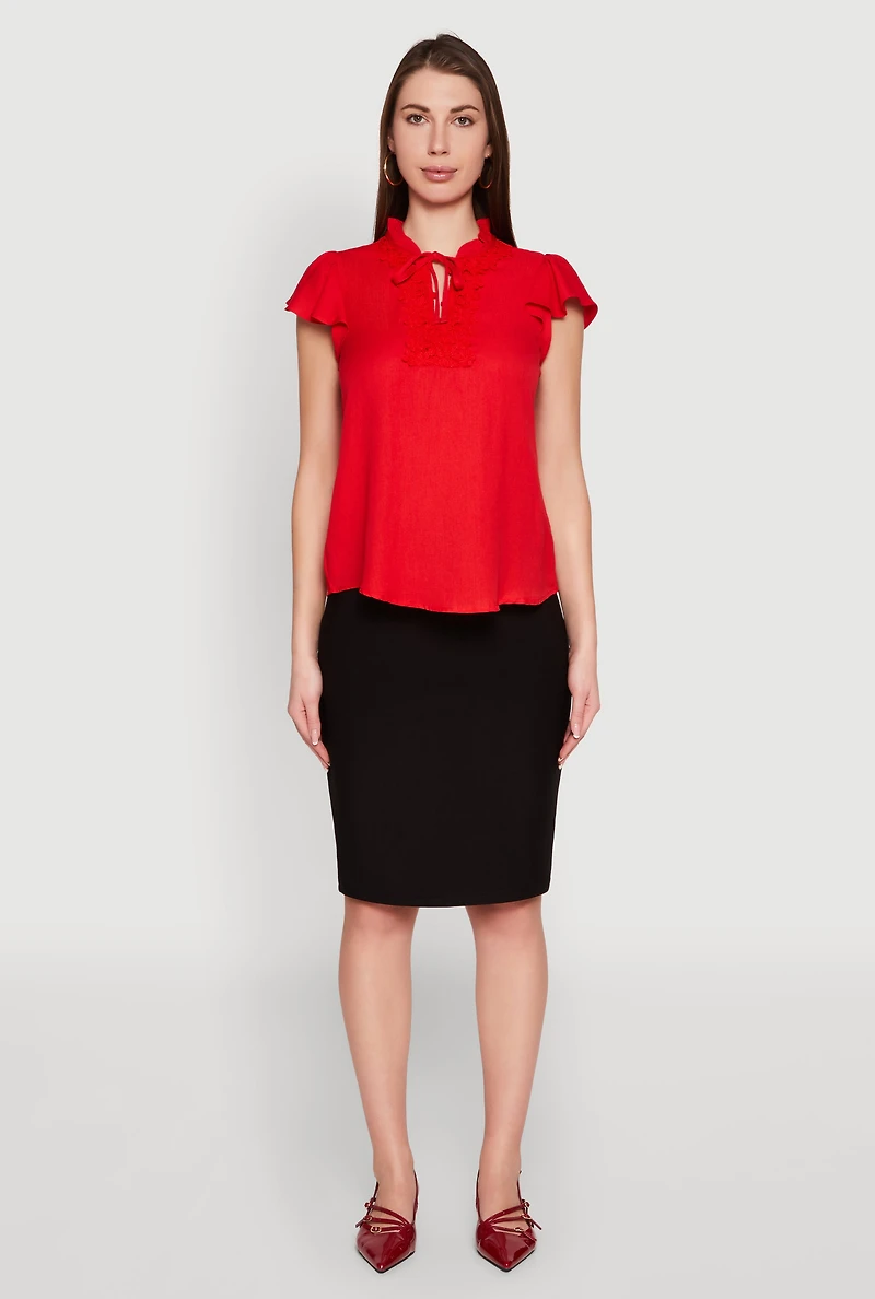 Iris Crochet Detail Flounce Sleeve Blouse