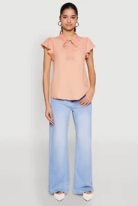 Iris Crochet Detail Flounce Sleeve Blouse