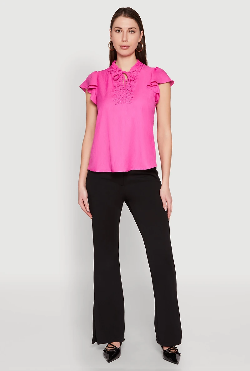 Iris Crochet Detail Flounce Sleeve Blouse