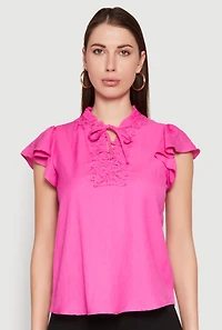 Womens Iris Crochet Detail Flounce Sleeve Blouse,