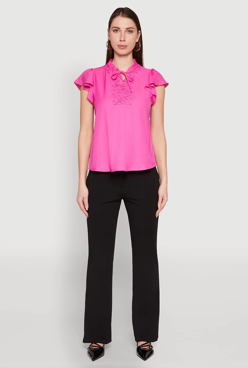 Womens Iris Crochet Detail Flounce Sleeve Blouse,